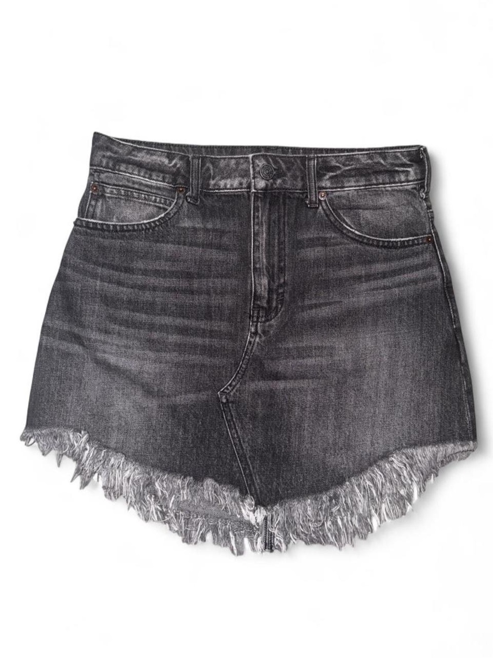 100% Cotton Free People We The Free Frayed Hem Black Denim Mini Skirt